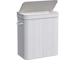 Wasmand Met Deksel, Waszak Bamboe, Uitneembare En Machinewasbaar, Met Handgrepen, 100 Liter, Voor Bijkeuken, Slaapkamer, Woonkamer, Grijs