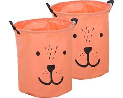 Wasmand met Hanger - Opvouwbare Mand - Kleding Opbergen - Leuk Beer Design - 35x40cm - Oranje