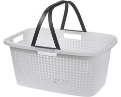 Wasmand met hegsels - 59 x 39 x 27 cm - wit - kunststof - Draagmand - Wasgoedmand - 35 liter