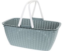 Wasmand met hengel - groen - kunststof - 35 liter - 60x40x30 cm - draagwasmanden - wasgoedmand