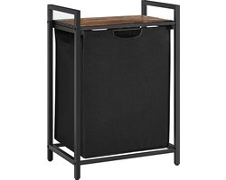 Wasmand met Plank – Uittrekbare Waszak – Metalen Frame – 65L – Vintage Bruin/Zwart