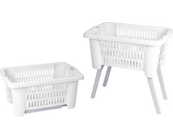 Wasmand met poten - uitklapbaar - kunststof - wit