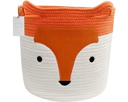 Wasmand met Vos - Opvouwbare Opbergmand - 1 stuk - Oranje - Katoen - 35 cm x 32 cm