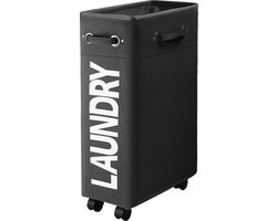 Wasmand met Wieltjes 45L Extra Smal Inklapbare Wasmand met Wielen Opvouwbare Dunne Wasmand met Handvat Praktische Opbergboxvoor Slaapkamers en Wasruimte (Zwart o2)