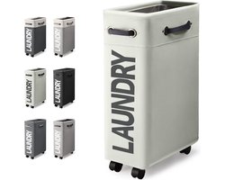 Wasmand met Wieltjes 45L Extra Smal Inklapbare Wasmand met Wielen Opvouwbare Dunne Wasmand met Handvat Praktische Opbergboxvoor Slaapkamers en Wasruimte (Gebroken Wit o2)