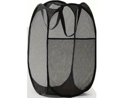Wasmand, opbergmand, opvouwbaar -extra opbergvak-zwart- 60l