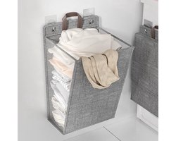 Wasmand - Opvouwbare Wasmand - Katoen en linnen - Met Deksel - Smalle - Afneembare zak - Reisgoederen - Opvouwbare Mand Vuile Was - Plooimand - Ophangbare - Voor wasruimte, slaapkamer - 48*36*12cm - Grijs
