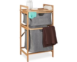 wasmand rek - 2 uitschuifbare manden - opbergruimte bovenop - bamboe - stof - badkamer
