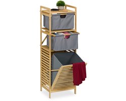 wasmand rek - 30 liter - 2 stoffen lades - 120x40x33 cm - bamboe