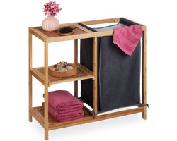 wasmand rek - bamboe - 3 planken - 65 x 68 x 33 cm - 50 l - badkamerrek - natuur-grijs