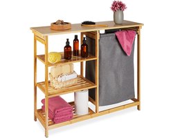 wasmand rek - bamboe - 3 planken - uittrekbaar - 80 x 100 x 32 cm - badkamerrek - slaapkamer