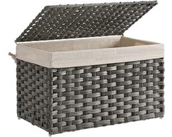 Wasmand Riet - Wasmand Riet Met Deksel - Wasmand Gevlochten - Grijs