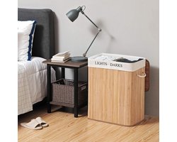 Wasmand van Bamboe, 100 L Wassorteerder met 2 Vakken, Opvouwbare Waszak met Uitneembare Waszak, Rechthoekige Wasbox, Naturel
