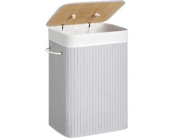 Wasmand van bamboe met een inhoud van 72 liter, met deksel en handgrepen, opvouwbare, katoenen waszak, kan in de wasmachine worden gewassen, grijs