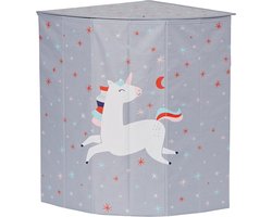 Wasmand voor Kinderen met Deksel - Stevige Grijze Eenhoorn Wasmand voor Kinderkamer 35x35x50 cm