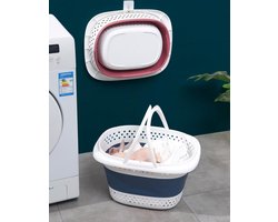 Wasmand - Vuile wasmand opvouwen- Wasmand , inklapbaar - Basket - vouwbare wasmand - Handig op de camping - camping wasmand - Reisgoederen - Plooimand - 51x39x30cm 50L - Blauw met wit