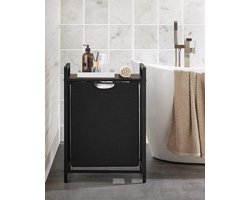 Wasmand, was emmer met plank, waskast, oxford stof wasstas uitbreidbaar verwijderbaar, metalen frame, 65 l, 50 x 33 x 72 cm, vintage bruin zwart