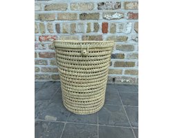 Wasmand – Was – Mand - Badkamer - Opbergmand - Palmblad - Laundry - Laundrybasket- Rieten mand - Speelgoed - Opbergen - Mand met naam - Pompon - Wol – Geschenk - Kinderkamer - Gepersonaliseerd - Handgemaakt - Decoratie - Geboorte - Cadeau