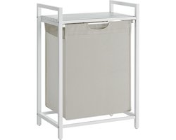 Wasmand, wasemmer met plank, waskast, oxford stof wasstas uitbreidbaar, verwijderbaar, metalen frame, 65 l, 50 x 33 x 72 cm, wit