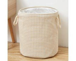 Wasmand - Wasmand Inklapbaar - Opvouwbare Wasmanden - 35 cm x 40 cm - Stijlvolle en Ruimtebesparende Wasmand voor Optimale Wasorganisatie - Engelse Stijl Wasmanden - Beige met Wit Ruitpatroon