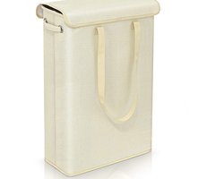 Wasmand - Waszakken - Speelgoedmand - vuile wasmand - Wassorteerder - 45L - Katoen en linnen - Opvouwbaar - met Deksel - met handvaten - smalle - draagbare - Beige