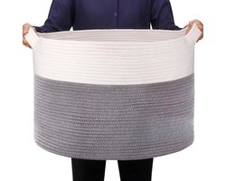 Wasmand XXL Extra grote katoenen touwmand 56 x 56 x 35 cm, super groot geweven wasmanden voor dekens, opbergmand met handgrepen voor kinderspeelgoed, planten, kussens, woonkamer, mand, mand (lichtgrijs)
