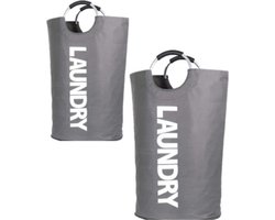 wasmanden set-Set van 2 Wasmanden – Opvouwbaar – 82L – Oxford Waszak met Aluminium Handvat – 38x24x72 cm – Grijs