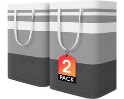 Wasmanden - Wasmand opvouwbaar - wassorteerder - wasmand 2 vakken - Katoen-linnen met waterdichte coating en metalen frame - voor veelzijdige opslagdoeleinden - met 4 opvouwbare kledinghangers - Verlengde handvatten