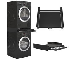 Wasophoogte® Tussenstuk wasmachine droger - Stapelkit wasmachine droger - Tussenkader met droogrek en plateau - Geschikt voor elk type - Zwart