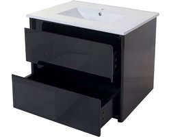 Wastafel + badmeubel MCW-B19, wastafelmeubel badkamer, hoogglans 50x80cm ~ zwart