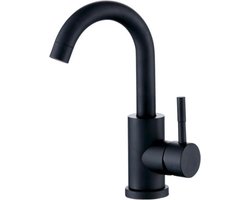Wastafel designkraan Nordica|opbouw|gebogen mengkraan| kompleet | mat zwart