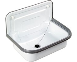 Wastafel Gootsteen 50 cm - Wasbak Spoelbak Plaatstaal met Stootrand - Waskom Opbouw voor Garage Bijkeuken - Wastafelblad Wandmontage - Wit