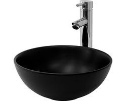 Wastafel incl. afvoer zonder overloop Ø 32x13,5 cm zwart mat keramiek LuxeBath