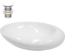 Wastafel incl. afvoergarnituur wit zonder overloop 58,5x37,5x14,5 cm wit keramiek LuxeBath