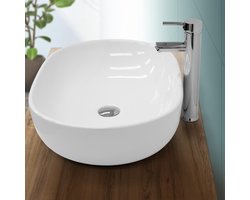 Wastafel incl. zilveren kabelwaste zonder overloop 60x42x14,5 cm wit keramiek