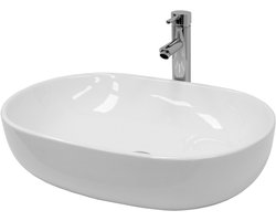 Wastafel incl. zilveren kabelwaste zonder overloop 60x42x14,5 cm wit keramiek LuxeBath