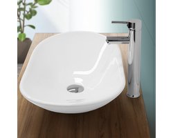 Wastafel incl. zilveren kabelwaste zonder overloop 64x36,5x13 cm wit keramiek LuxeBath