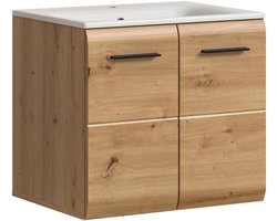 Wastafel met keramieken wasbak - Stijlvolle badkameropbergkast in Artisan Oak