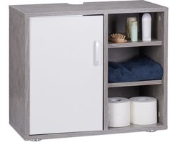wastafel onderkast - 1 deur - 3 vakken - met sifon uitsparing - 51 x 60 x 32 cm - betonlook
