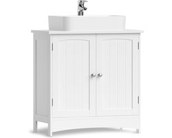 Wastafel Onderkast - Badkamer Kast - Met Lamellen Deuren - 60 x 60 x 30 cm - Wit