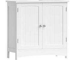 Wastafel onderkast - Badkamerkast - Opslag - Badkamerkast met lamellendeuren - 2 vakken - 60 x 60 x 30 - Onderhoudsvriendelijk - Onderkast zonder wastafel - Opbergruimte - BBC02WT