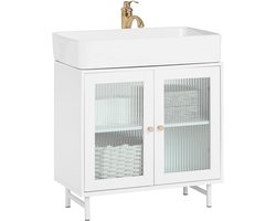 Wastafel Onderkast - Badkamermeubel met Glazen Deuren - Ruimtebesparende Opbergkast voor Handdoeken en Toiletartikelen - Wit 60x30x58 cm