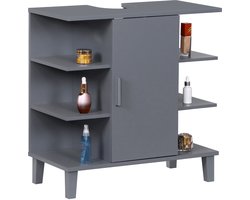 Wastafel onderkast - met deur - 6 planken - 64 cm - grijs