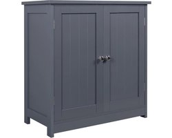 Wastafel Onderkast Met Uitsparing - Badkamer Kastje Onder Wastafel 60 x 60 x 30 cm - Wc Fontein Meubel 2 Deuren - Zwart