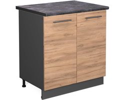 Wastafelkast 80 cm Krachtig Eiken & Antraciet - Inclusief Onderkast en Wastafel