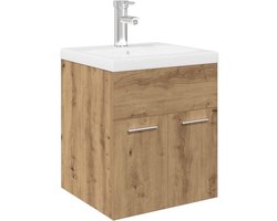 Wastafelkast | badkamerkast | Wastafelmeubel | Wastafel onderkast met ingebouwde wasbak en kraan artisanaal eiken