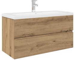 Wastafelkast | badkamerkast | Wastafelmeubel | Wastafel onderkast met ingebouwde wasbak en kraan artisanaal eiken