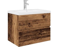 Wastafelkast | badkamerkast | Wastafelmeubel | Wastafel onderkast met ingebouwde wasbak en kraan oud houtkleurig