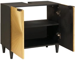 Wastafelkast | badkamerkast | Wastafelmeubel | Wastafel onderkast Zwart en Goud 62 x 33 x 58 cm Massief Mango Hout