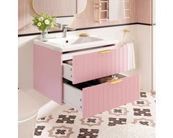 Wastafelkast met wastafel - Badkamermeubel set - Badkamer opbergen - Vochtbestendig MDF - 50x60cm - Roze wit